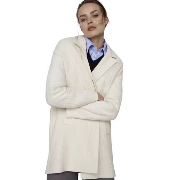 Zara Oversized Textured Wool Blend Coat Women XL Ivory Long Jacket Blazer NEW - Picture 2 of 16